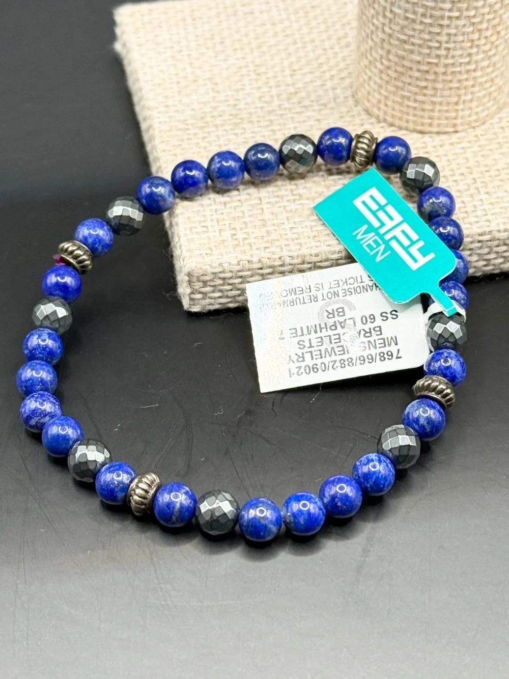 EFFY Sterling Silver Men's Lapiz Lazuli & Hematite Bead Stretch Bracelet